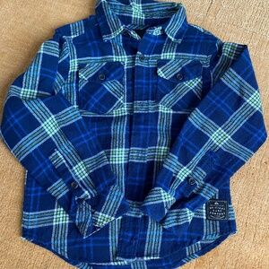 Quiksilver Kids Flannel Shirt | Blue & Green Plaid Button-Up | Size 5